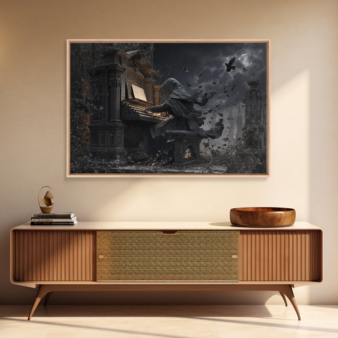 The Phantom Organist, Landscape Wall Art, Macabre Wall Art, Framed Canvas Print, Halloween Wall Decor, Gothic Home Decor, Spooky Wall Decor