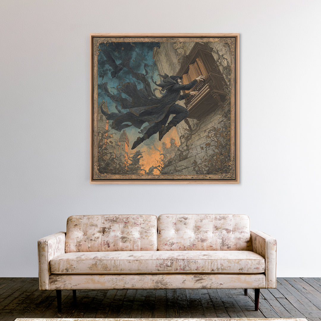 The Phantom Organist, Square Wall Art, Haunted Gothic Art, Framed Canvas Print, Halloween Wall Decor, Gothic Home Decor, Dark Fantasy Art