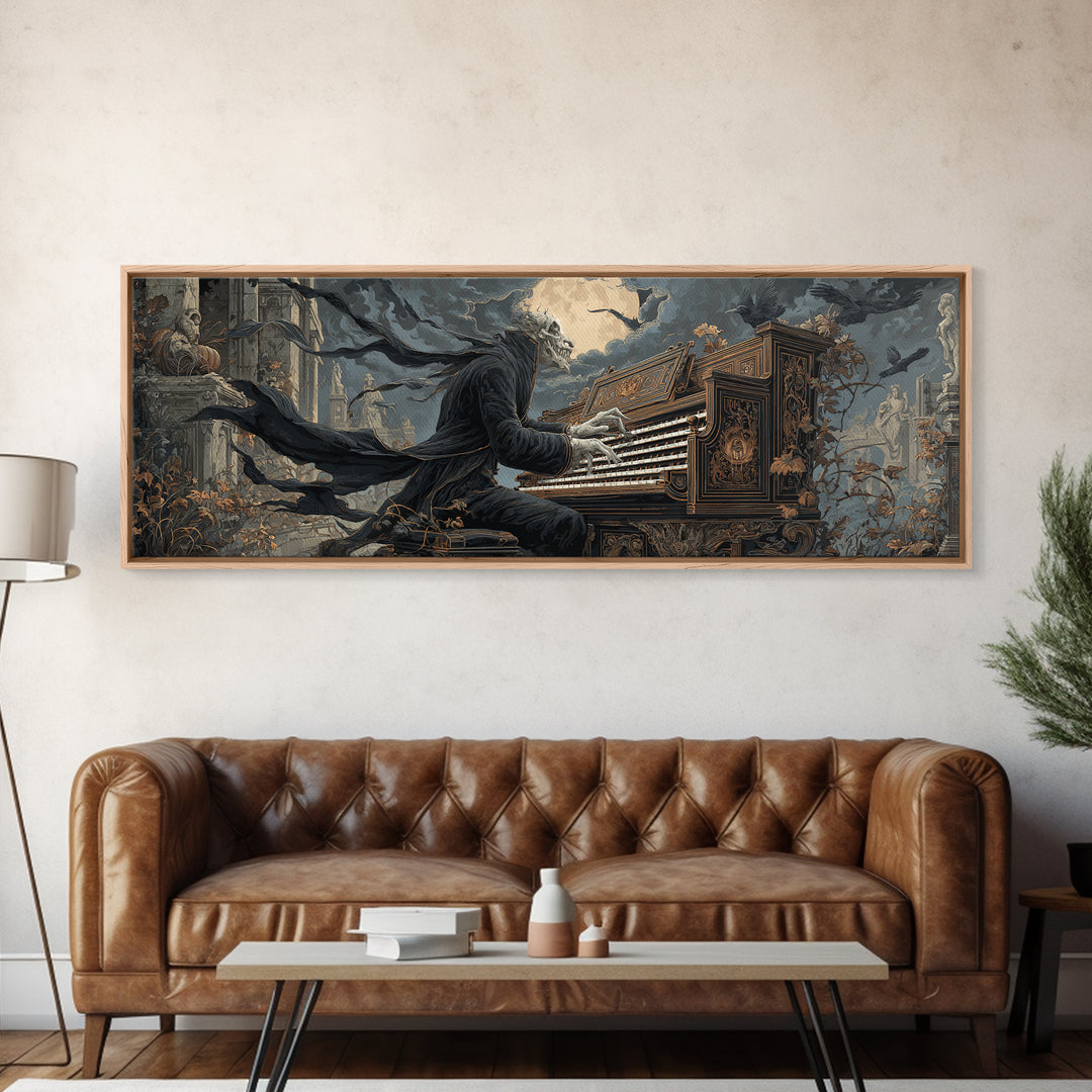 The Phantom Organist, Extra Wide Wall Art, Dark Halloween Decor, Canvas Print, Halloween Wall Decor, Gothic Home Decor, Spooky Wall Decor