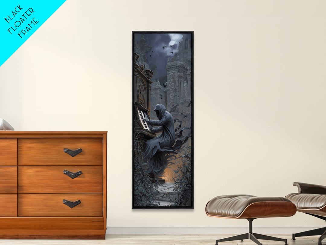 The Phantom Organist, Tall Narrow Wall Art, Haunted Gothic Art, Framed Canvas Print, Halloween Wall Decor, Gothic Home Decor