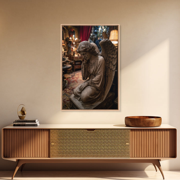 The Weeping Cemetery Angel, Vertical Wall Art, Haunted Gothic Art, Framed Canvas Print, Halloween Wall Decor, Gothic Home Decor
