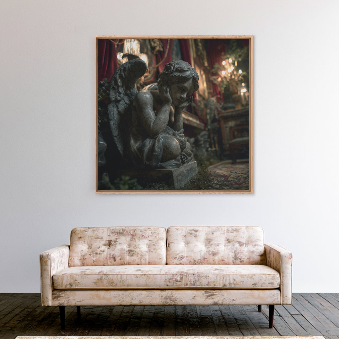 The Weeping Cemetery Angel, Square Wall Art, Dark Halloween Decor, Canvas Print, Halloween Wall Decor, Gothic Home Decor, Macabre Wall Art