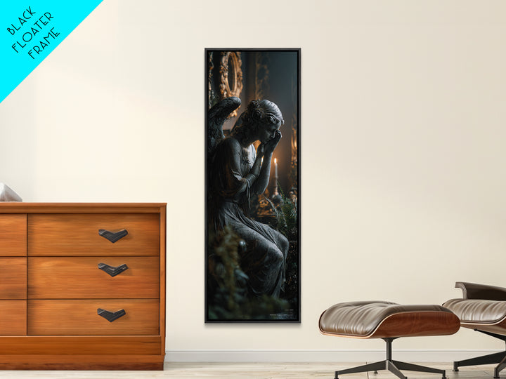 The Weeping Cemetery Angel, Tall Narrow Wall Art, Dark Halloween Decor, Canvas Print, Halloween Wall Decor, Gothic Home Decor