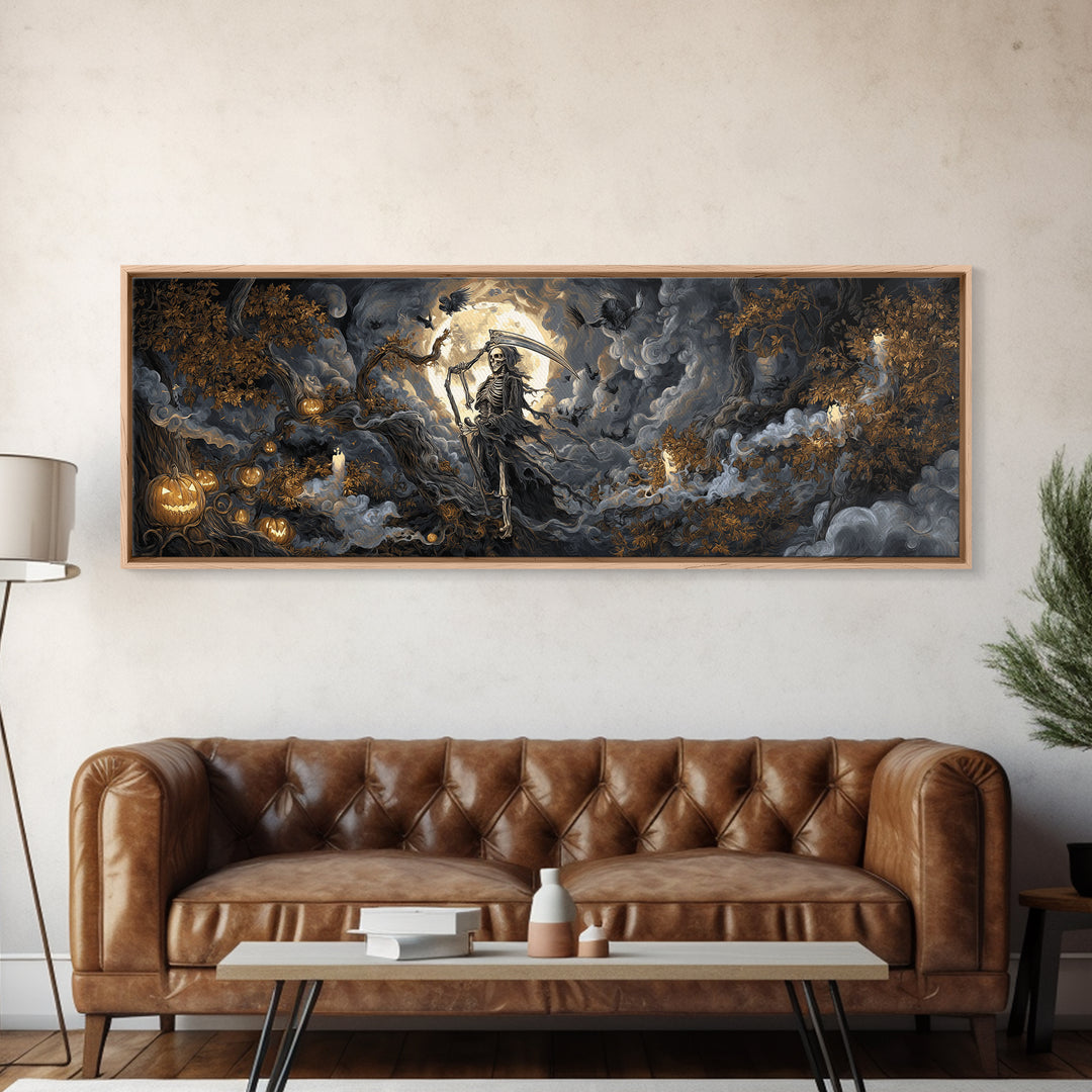 The Fog-Bound Reaper, Extra Wide Wall Art, Haunted Gothic Art, Framed Canvas Print, Halloween Wall Decor, Gothic Home Decor