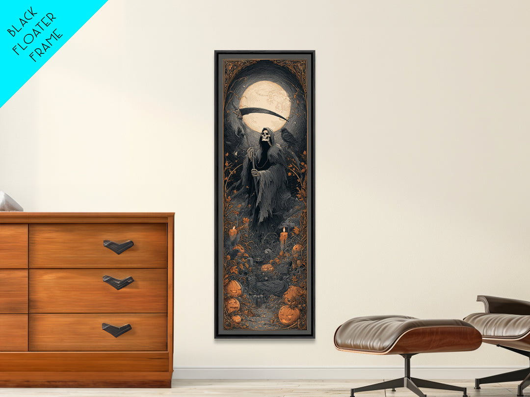 The Fog-Bound Reaper, Tall Narrow Wall Art, Spooky Home Decor, Canvas Print, Halloween Wall Decor, Gothic Home Decor, Halloween Wall Art