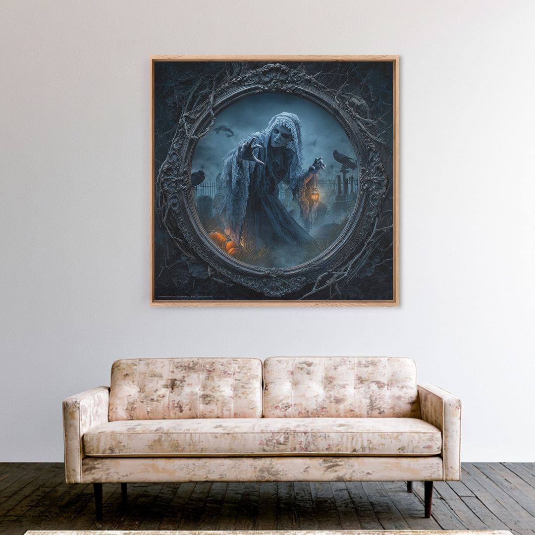 The Mirror Spirit, Square Wall Art, Dark Halloween Decor, Canvas Print, Halloween Wall Decor, Gothic Home Decor, Spooky Wall Decor