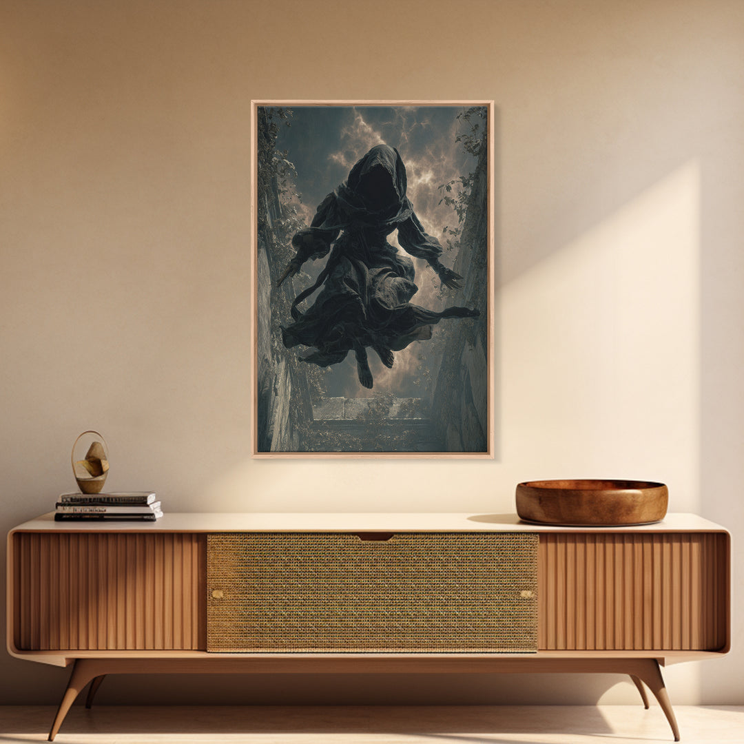 The Attic Whisperer, Vertical Wall Art, Haunted Gothic Art, Framed Canvas Print, Halloween Wall Decor, Gothic Home Decor, Spooky Wall Decor