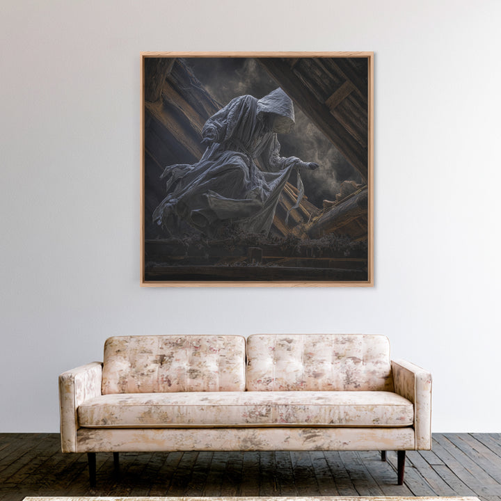 The Attic Whisperer, Square Wall Art, Gothic Horror Wall Art, Framed Canvas Print, Halloween Wall Decor, Gothic Home Decor