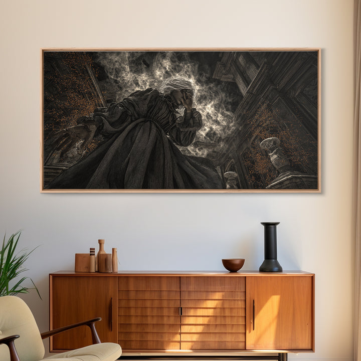 The Attic Whisperer, Wide Panoramic Art, Dark Fantasy Wall Art, Canvas Print, Halloween Wall Decor, Gothic Home Decor, Horror Wall Art
