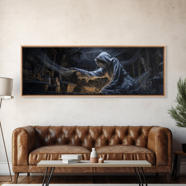 The Attic Whisperer, Extra Wide Wall Art, Gothic Horror Wall Art, Framed Canvas Print, Halloween Wall Decor, Gothic Home Decor