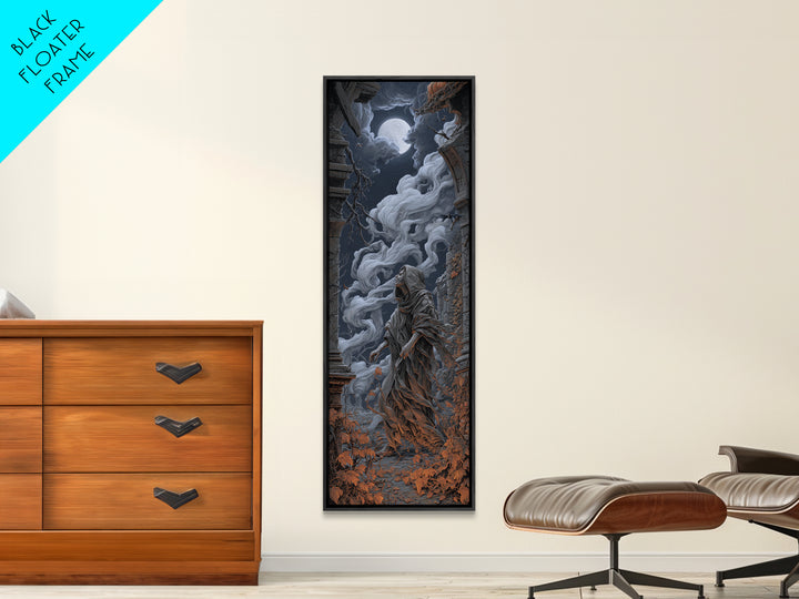 The Attic Whisperer, Tall Narrow Wall Art, Macabre Wall Art, Framed Canvas Print, Halloween Wall Decor, Gothic Home Decor, Horror Wall Art