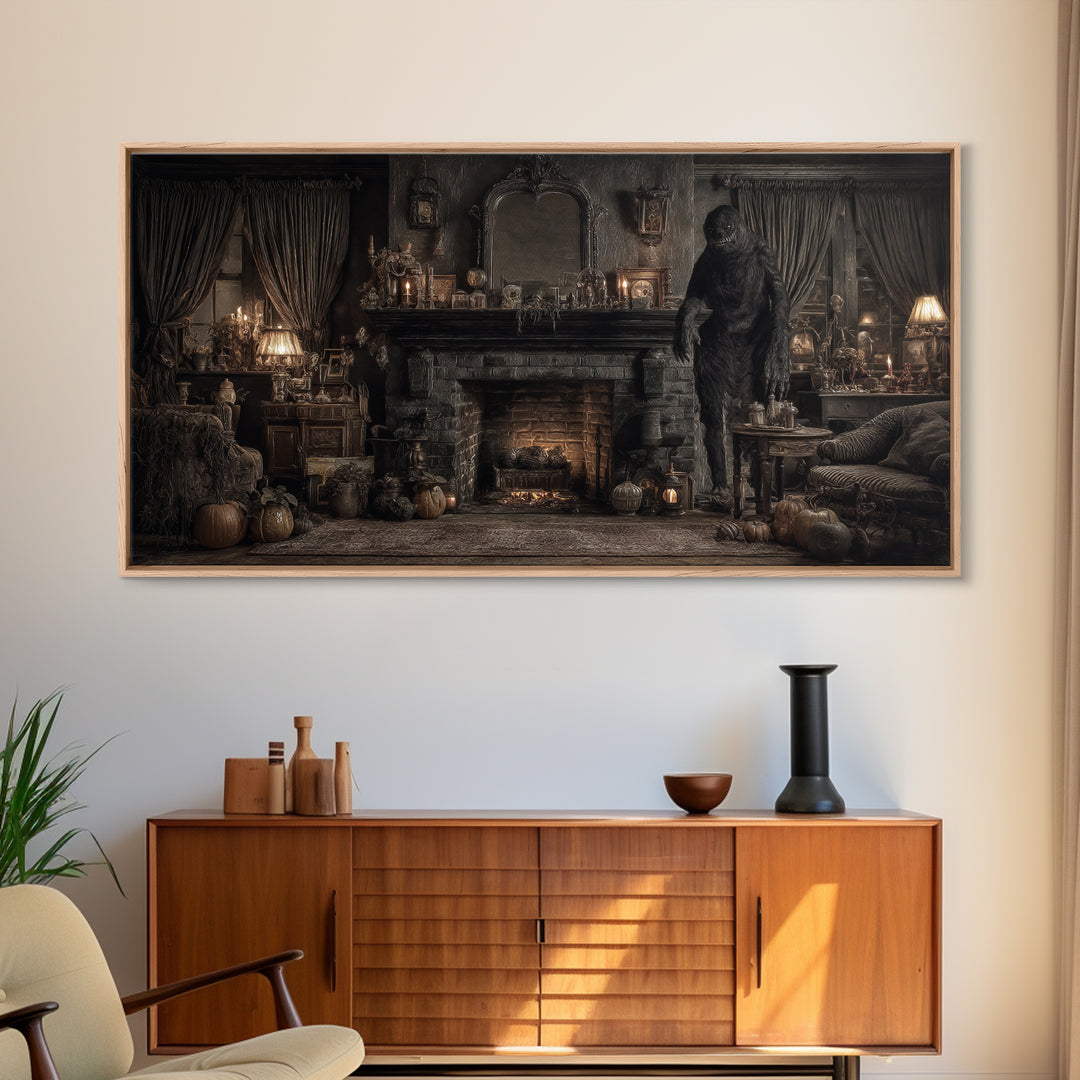 The Chimney Phantom, Wide Panoramic Art, Dark Fantasy Wall Art, Canvas Print, Halloween Wall Decor, Gothic Home Decor, Dark Fantasy Art