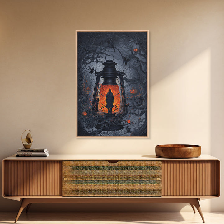 The Lantern Specter, Vertical Wall Art, Macabre Wall Art, Framed Canvas Print, Halloween Wall Decor, Gothic Home Decor, Spooky Wall Decor