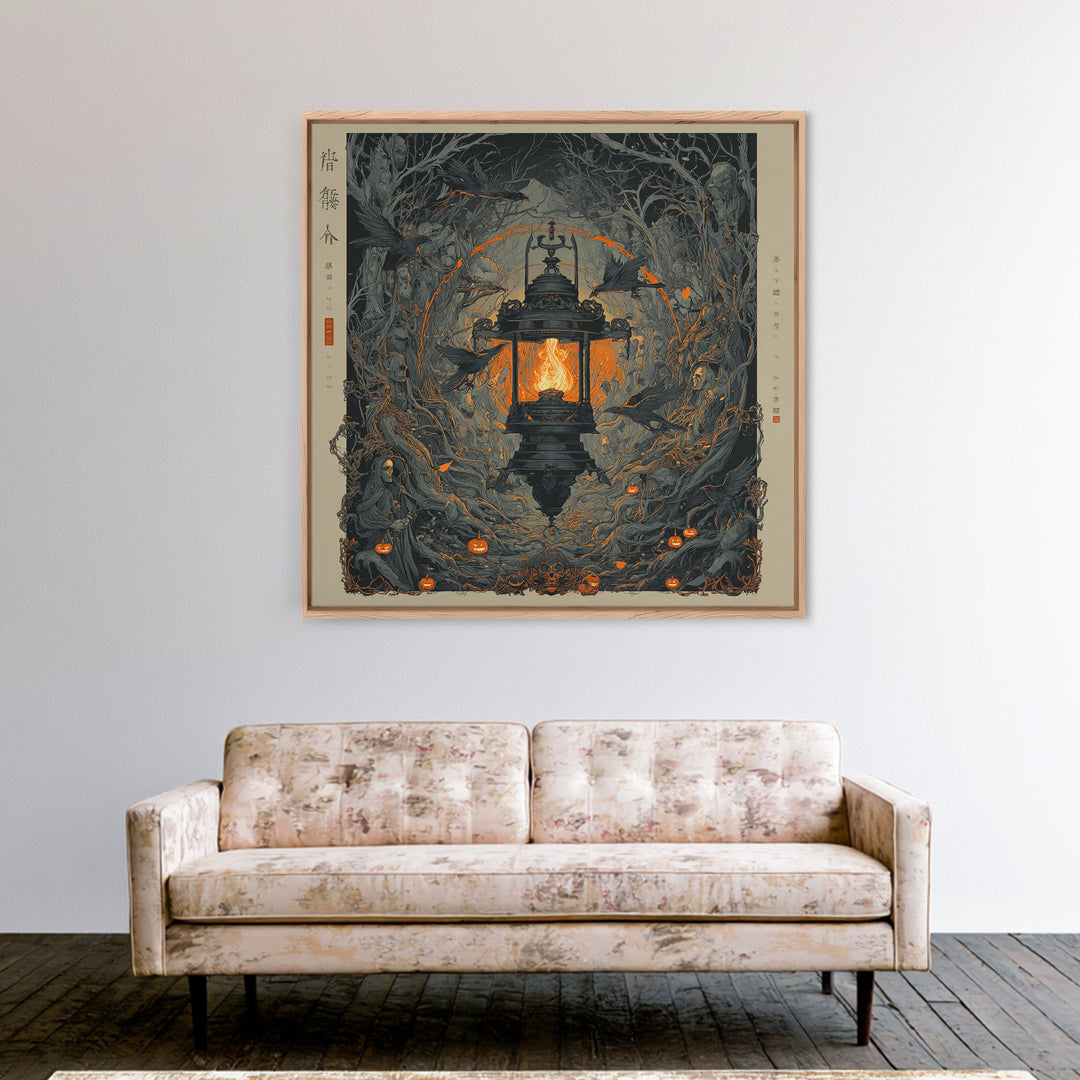 The Lantern Specter, Square Wall Art, Gothic Horror Wall Art, Framed Canvas Print, Halloween Wall Decor, Gothic Home Decor, Halloween Decor