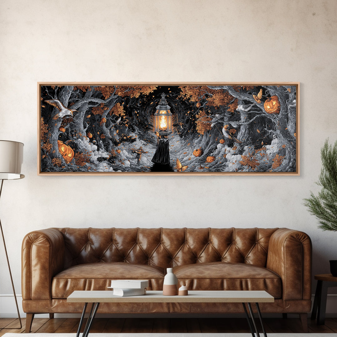 The Lantern Specter, Extra Wide Wall Art, Gothic Horror Wall Art, Framed Canvas Print, Halloween Wall Decor, Gothic Home Decor
