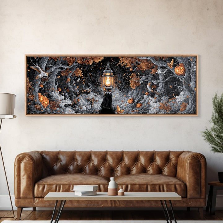 The Lantern Specter, Extra Wide Wall Art, Gothic Horror Wall Art, Framed Canvas Print, Halloween Wall Decor, Gothic Home Decor