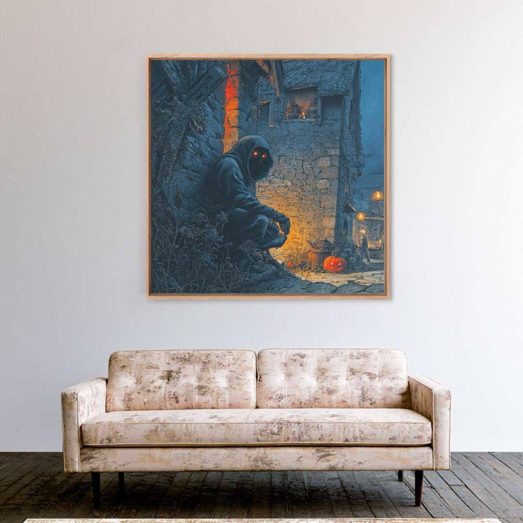 The Red-Eyed Night Hag, Square Wall Art, Haunted Gothic Art, Framed Canvas Print, Halloween Wall Decor, Gothic Home Decor, Halloween Decor