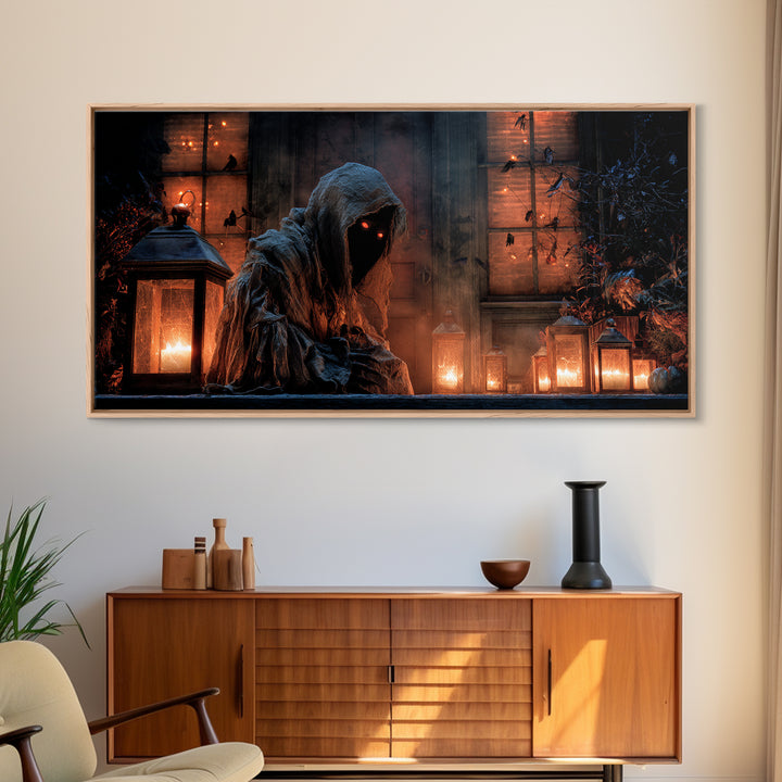 The Red-Eyed Night Hag, Wide Panoramic Art, Dark Halloween Decor, Canvas Print, Halloween Wall Decor, Gothic Home Decor, Horror Wall Art