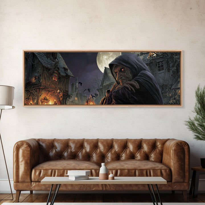The Red-Eyed Night Hag, Extra Wide Wall Art, Dark Halloween Decor, Canvas Print, Halloween Wall Decor, Gothic Home Decor, Horror Wall Art