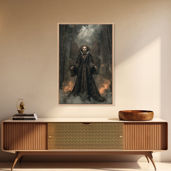 The Velvet Moth Witch, Vertical Wall Art, Macabre Wall Art, Framed Canvas Print, Halloween Wall Decor, Gothic Home Decor, Halloween Decor