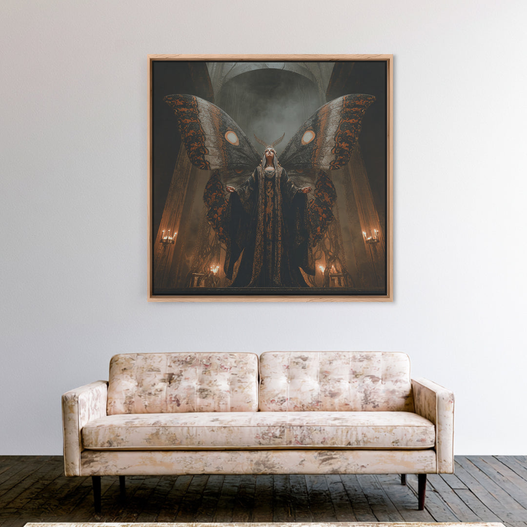 The Velvet Moth Witch, Square Wall Art, Dark Fantasy Wall Art, Canvas Print, Halloween Wall Decor, Gothic Home Decor, Spooky Wall Decor