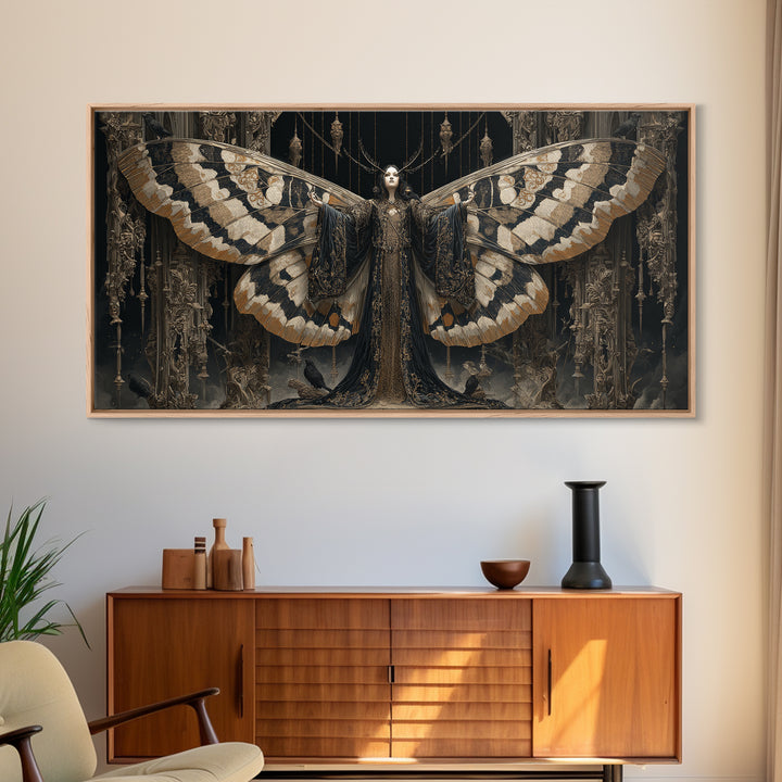The Velvet Moth Witch, Wide Panoramic Art, Dark Halloween Decor, Canvas Print, Halloween Wall Decor, Gothic Home Decor, Halloween Wall Art