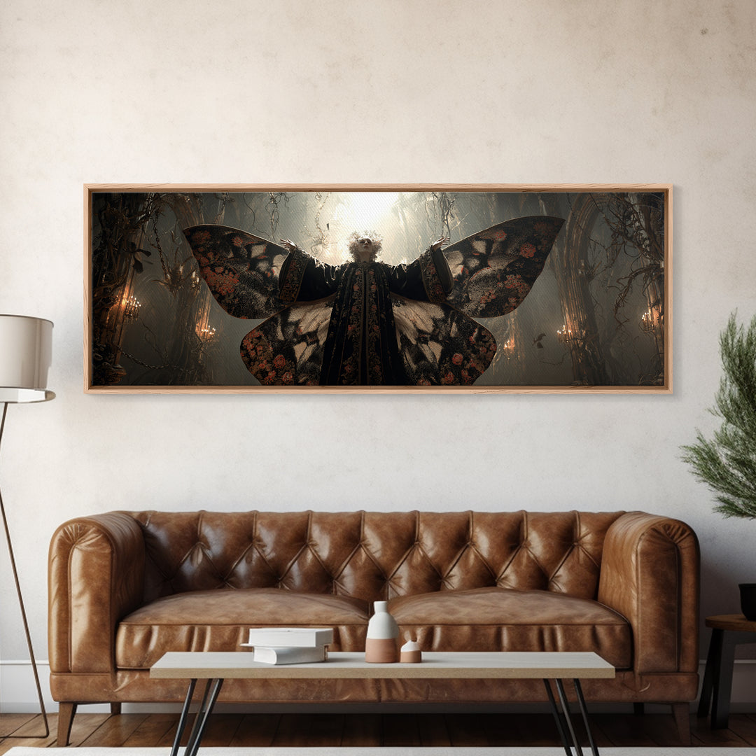 The Velvet Moth Witch, Extra Wide Wall Art, Gothic Horror Wall Art, Framed Canvas Print, Halloween Wall Decor, Gothic Home Decor