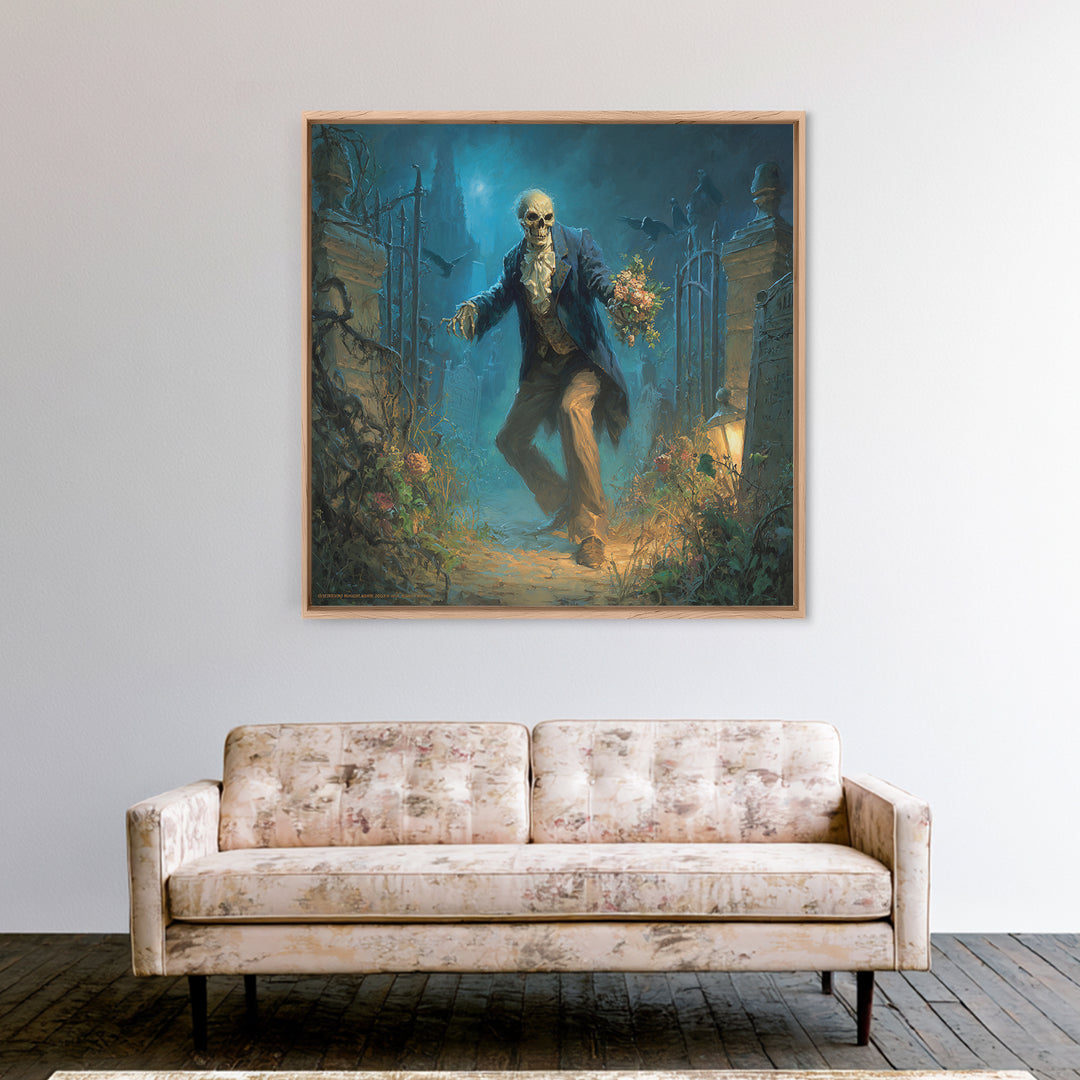 The Ghostly Groom, Square Wall Art, Gothic Horror Wall Art, Framed Canvas Print, Halloween Wall Decor, Gothic Home Decor