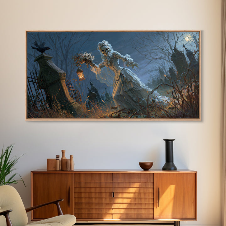 The Ghostly Groom, Wide Panoramic Art, Haunted Gothic Art, Framed Canvas Print, Halloween Wall Decor, Gothic Home Decor, Spooky Wall Decor