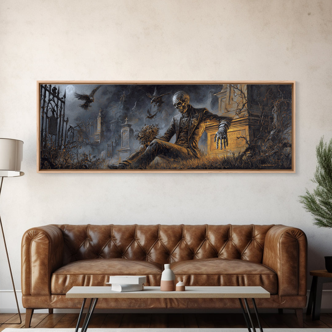 The Ghostly Groom, Extra Wide Wall Art, Dark Fantasy Wall Art, Canvas Print, Halloween Wall Decor, Gothic Home Decor, Seasonal Home Decor