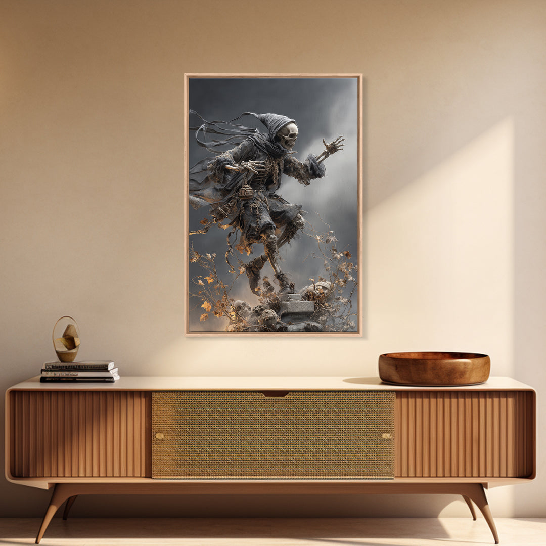 The Phantom Jester, Vertical Wall Art, Spooky Home Decor, Canvas Print, Halloween Wall Decor, Gothic Home Decor, Dark Fantasy Art