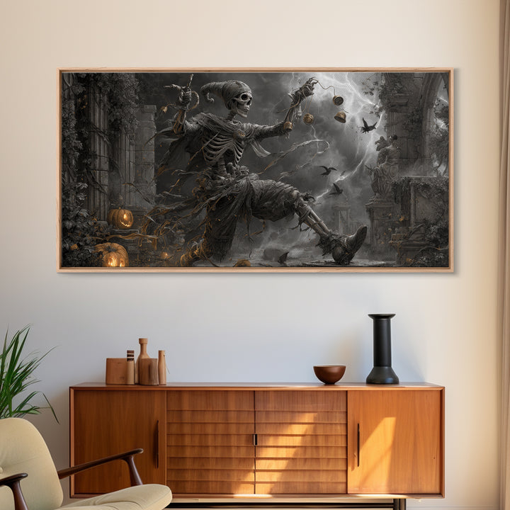 The Phantom Jester, Wide Panoramic Art, Spooky Home Decor, Canvas Print, Halloween Wall Decor, Gothic Home Decor, Collectible Wall Decor