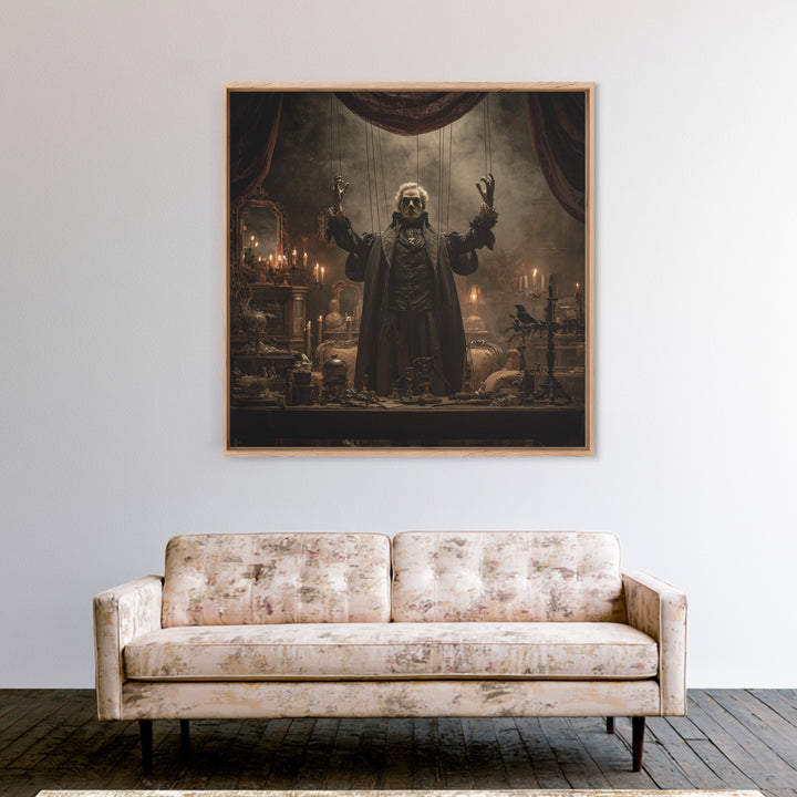 The Marionette Master, Square Wall Art, Macabre Wall Art, Framed Canvas Print, Halloween Wall Decor, Gothic Home Decor, Seasonal Home Decor