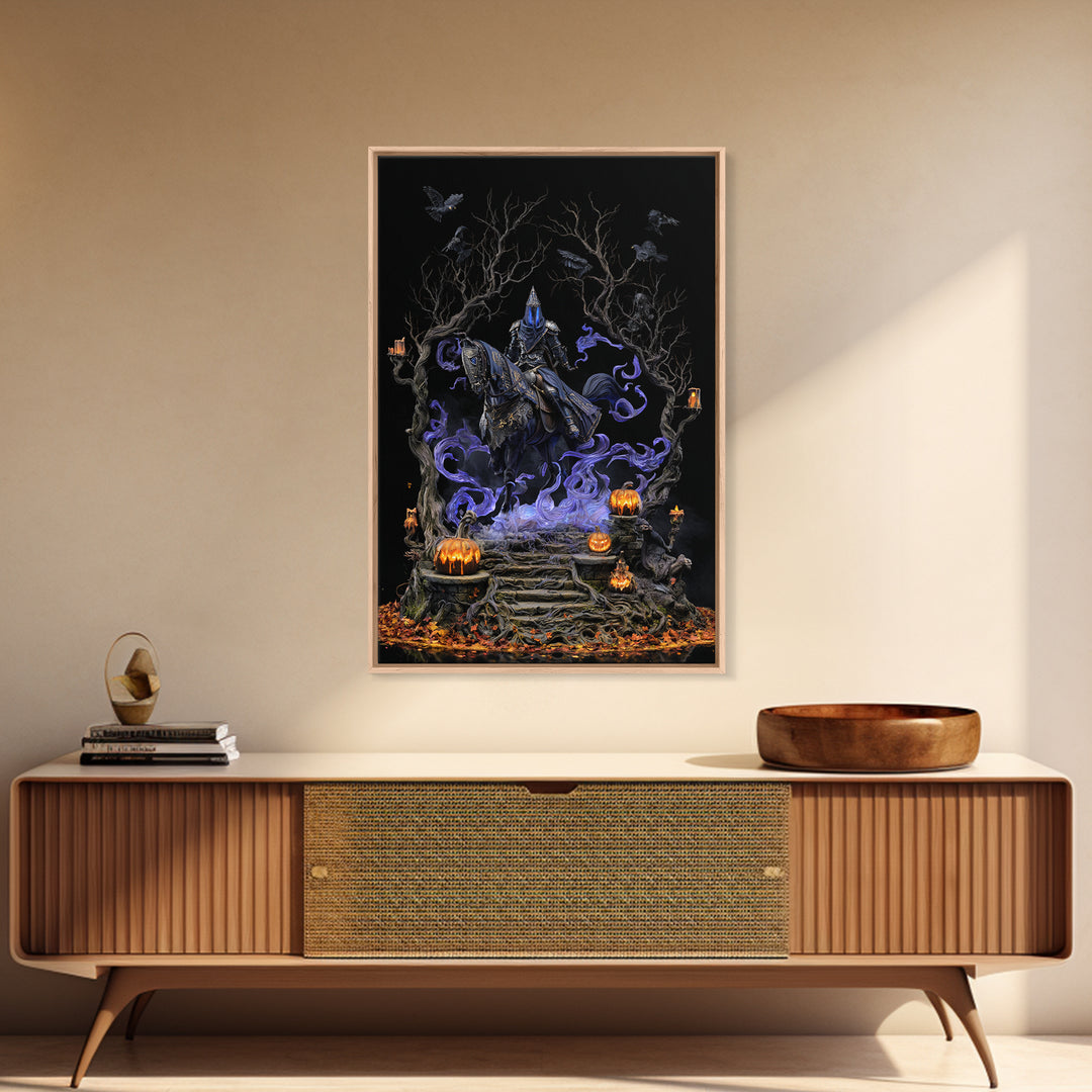 The Spectral Knight, Vertical Wall Art, Macabre Wall Art, Framed Canvas Print, Halloween Wall Decor, Gothic Home Decor, Spooky Wall Decor