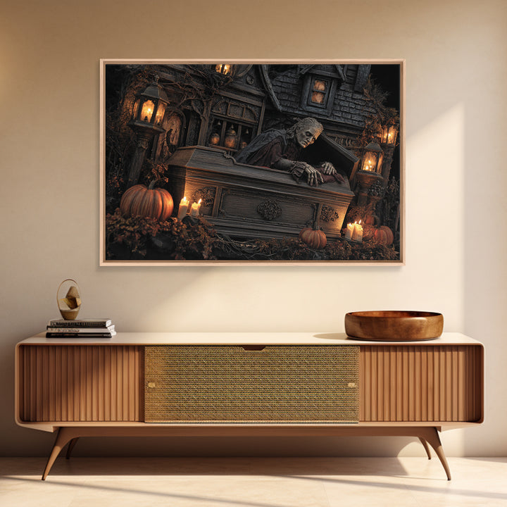 The Coffin Sleeper, Landscape Wall Art, Gothic Horror Wall Art, Framed Canvas Print, Halloween Wall Decor, Gothic Home Decor