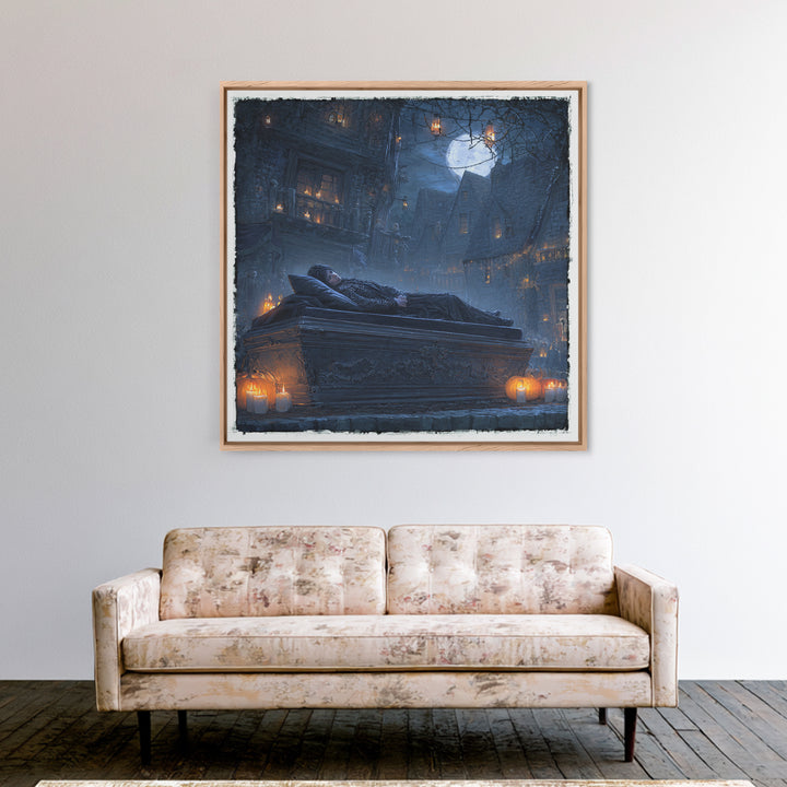 The Coffin Sleeper, Square Wall Art, Dark Halloween Decor, Canvas Print, Halloween Wall Decor, Gothic Home Decor, Seasonal Home Decor