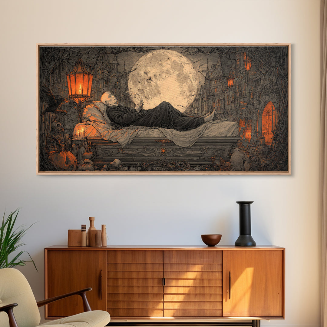 The Coffin Sleeper, Wide Panoramic Art, Dark Halloween Decor, Canvas Print, Halloween Wall Decor, Gothic Home Decor, Statement Wall Art