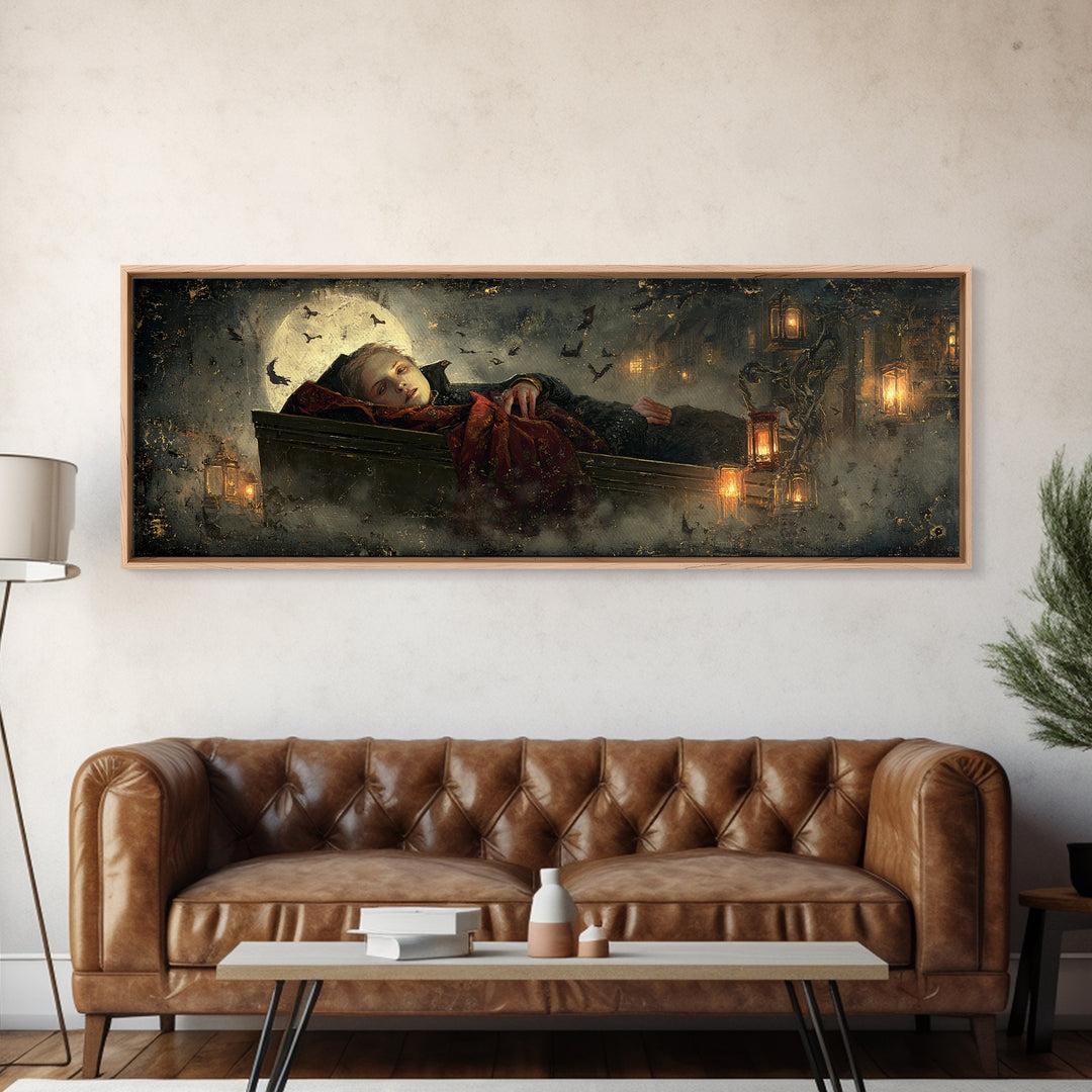 The Coffin Sleeper, Extra Wide Wall Art, Gothic Horror Wall Art, Framed Canvas Print, Halloween Wall Decor, Gothic Home Decor