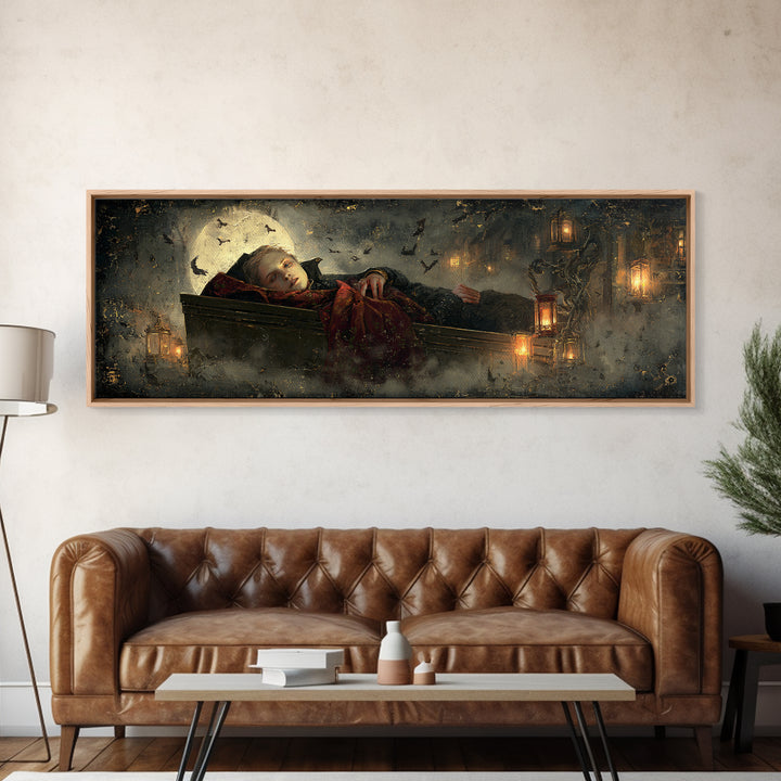 The Coffin Sleeper, Extra Wide Wall Art, Gothic Horror Wall Art, Framed Canvas Print, Halloween Wall Decor, Gothic Home Decor