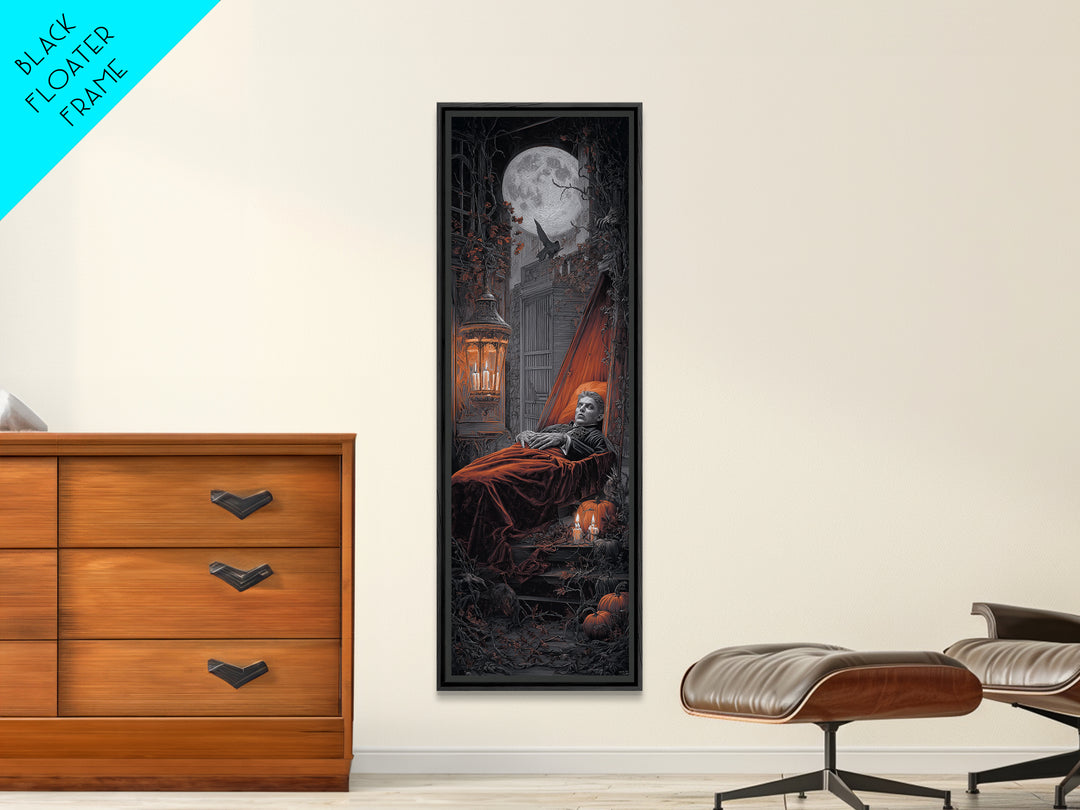 The Coffin Sleeper, Tall Narrow Wall Art, Spooky Home Decor, Canvas Print, Halloween Wall Decor, Gothic Home Decor, Spooky Wall Decor