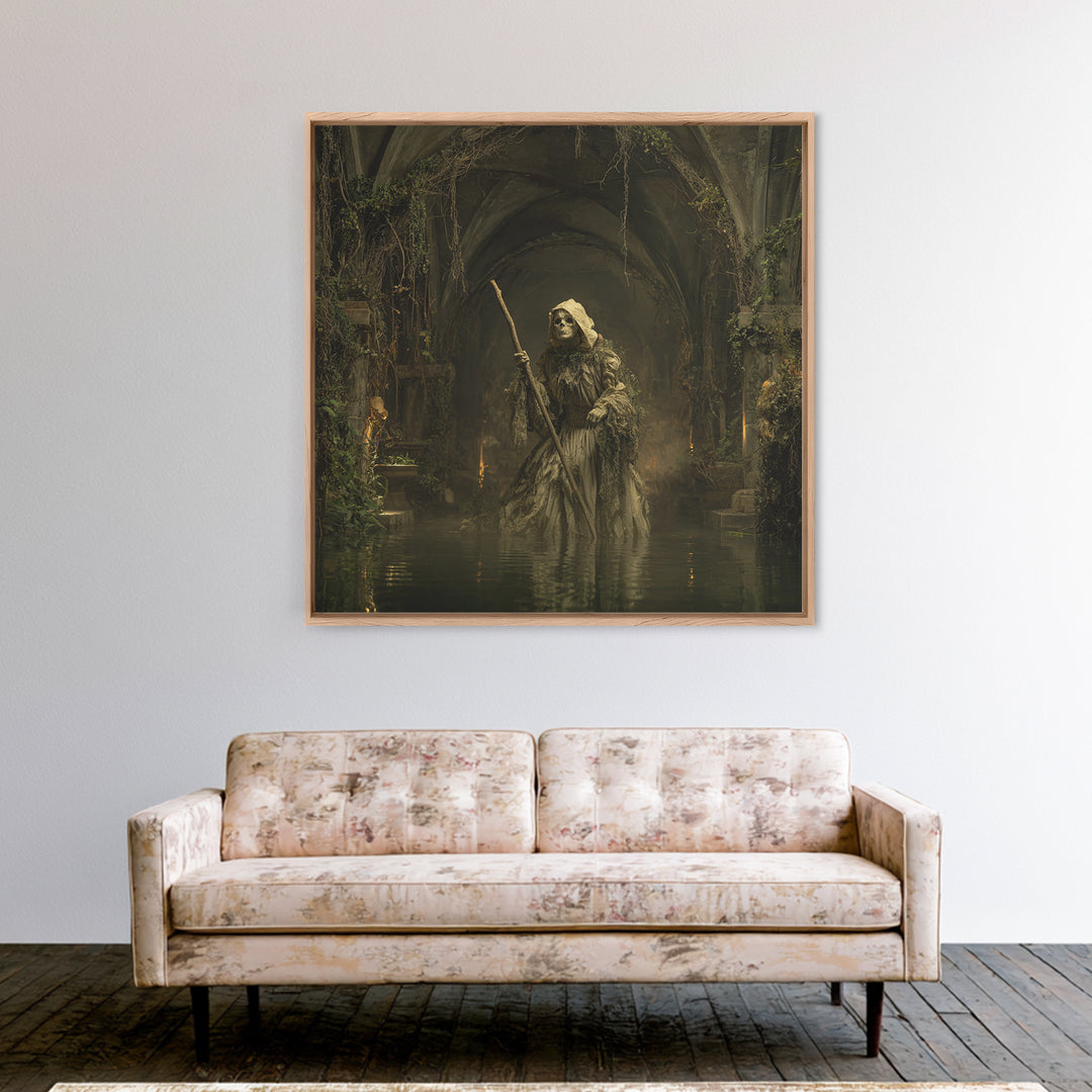 The Swamp Witch, Square Wall Art, Macabre Wall Art, Framed Canvas Print, Halloween Wall Decor, Gothic Home Decor, Seasonal Home Decor