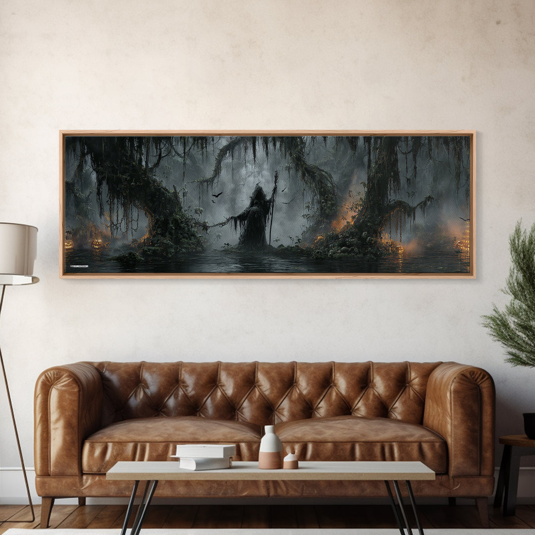The Swamp Witch, Extra Wide Wall Art, Spooky Home Decor, Canvas Print, Halloween Wall Decor, Gothic Home Decor, Macabre Wall Art
