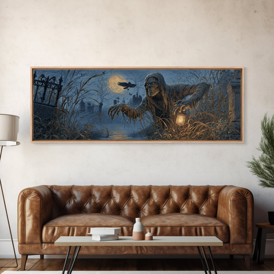 The Bog Mummy, Extra Wide Wall Art, Gothic Horror Wall Art, Framed Canvas Print, Halloween Wall Decor, Gothic Home Decor, Statement Wall Art