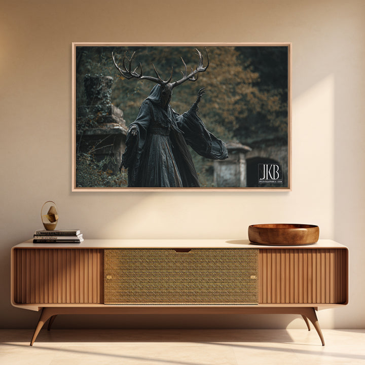 The Antlered Forest Spirit, Landscape Wall Art, Dark Halloween Decor, Canvas Print, Halloween Wall Decor, Gothic Home Decor