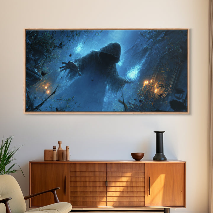 The Will-O'-The-Wisp Shepherd, Wide Panoramic Art, Gothic Horror Wall Art, Framed Canvas Print, Halloween Wall Decor, Gothic Home Decor