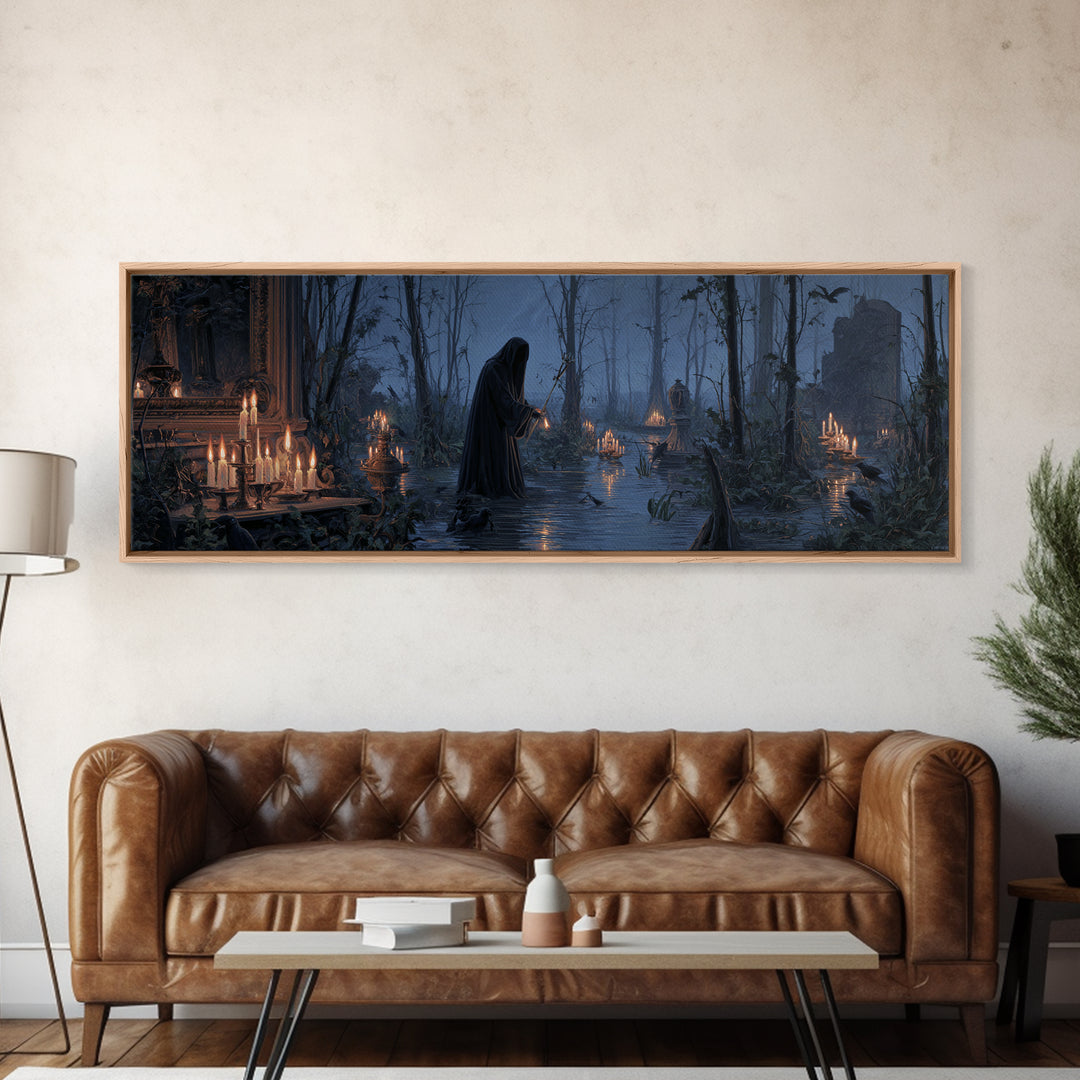 The Will-O'-The-Wisp Shepherd, Extra Wide Wall Art, Spooky Home Decor, Canvas Print, Halloween Wall Decor, Gothic Home Decor