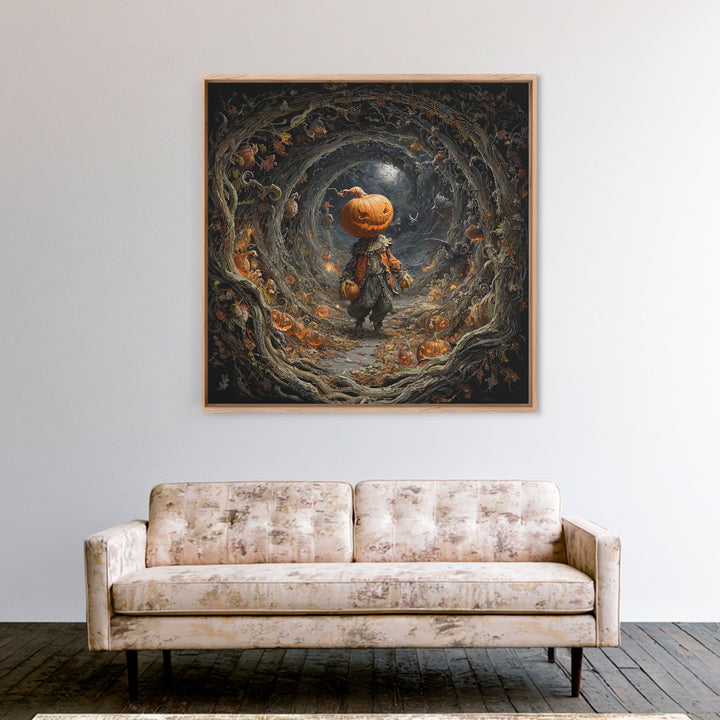 The Pumpkin Patch Goblin, Square Wall Art, Haunted Gothic Art, Framed Canvas Print, Halloween Wall Decor, Gothic Home Decor