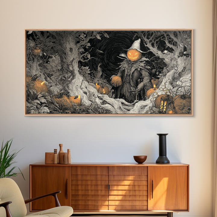 The Pumpkin Patch Goblin, Wide Panoramic Art, Spooky Home Decor, Canvas Print, Halloween Wall Decor, Gothic Home Decor, Spooky Wall Decor