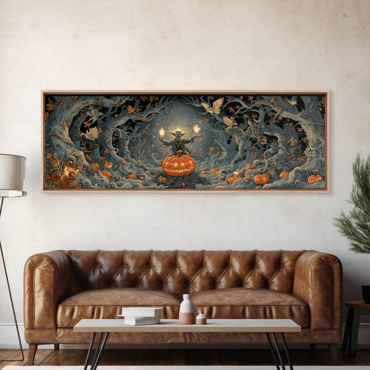 The Pumpkin Patch Goblin, Extra Wide Wall Art, Gothic Horror Wall Art, Framed Canvas Print, Halloween Wall Decor, Gothic Home Decor