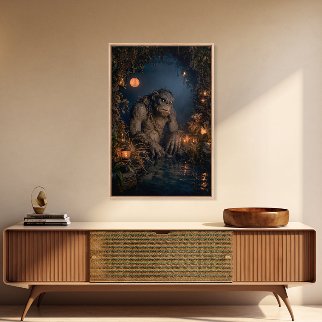 The Bridge Troll At Midnight, Vertical Wall Art, Dark Halloween Decor, Canvas Print, Halloween Wall Decor, Gothic Home Decor